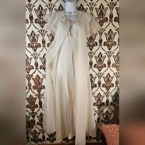 Vtg.60s Val Mode 2-Pc White Set Sheer Lingerie Nightgown Robe  Womens PS PETITE